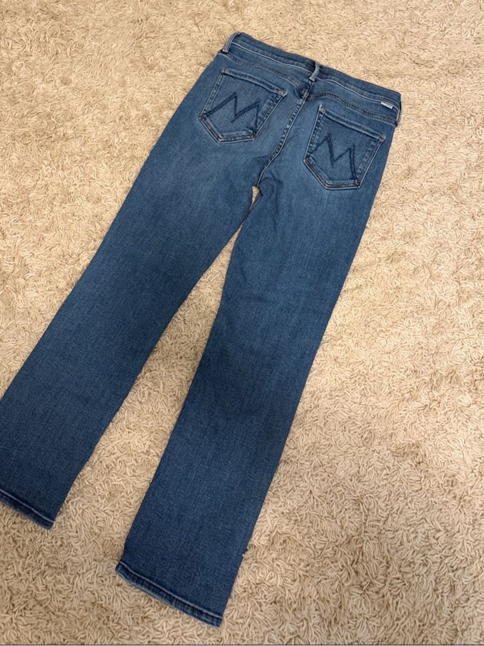 MOTHER Women's Blue Flare Jeans with Signature Pocket Stitching